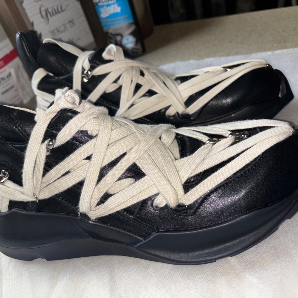 Rick Owens Black and Cream Sneakers